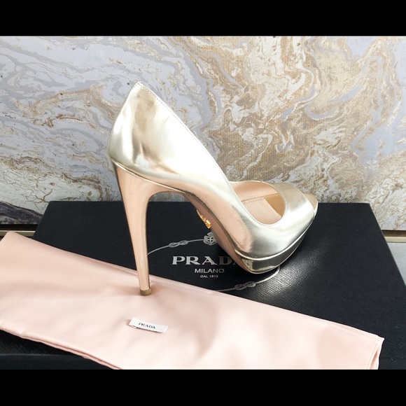 Prada gold peep toe pump main image 2
